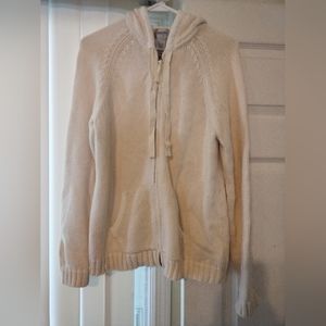 Chico's 100% Cotton Womens Zip Up Knit Sweater Hooded Front Pockets